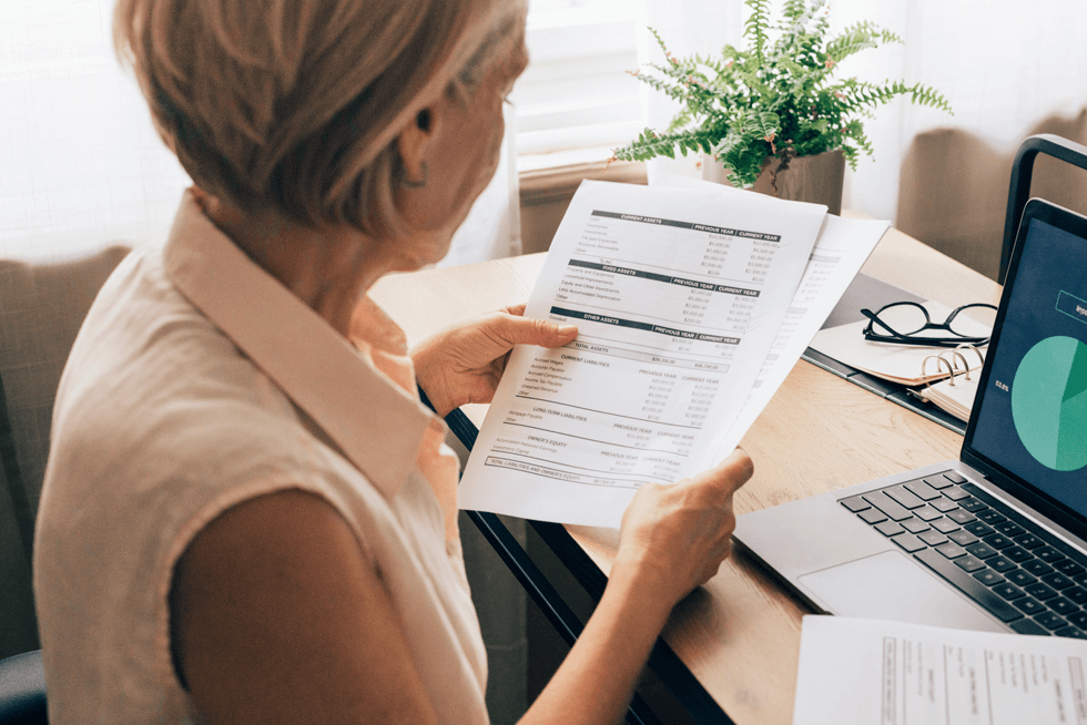 Female patient reviewing healthcare forms